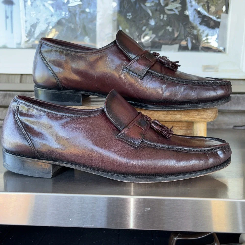 Vintage Florsheim Men's Burgundy Leather Tassel Dress Loafers Round Toe 12 3E